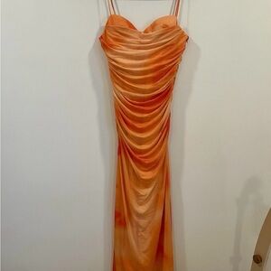 NWT Zara Orange Ombré Mesh Corset Midi Spaghetti Strap Dress Medium